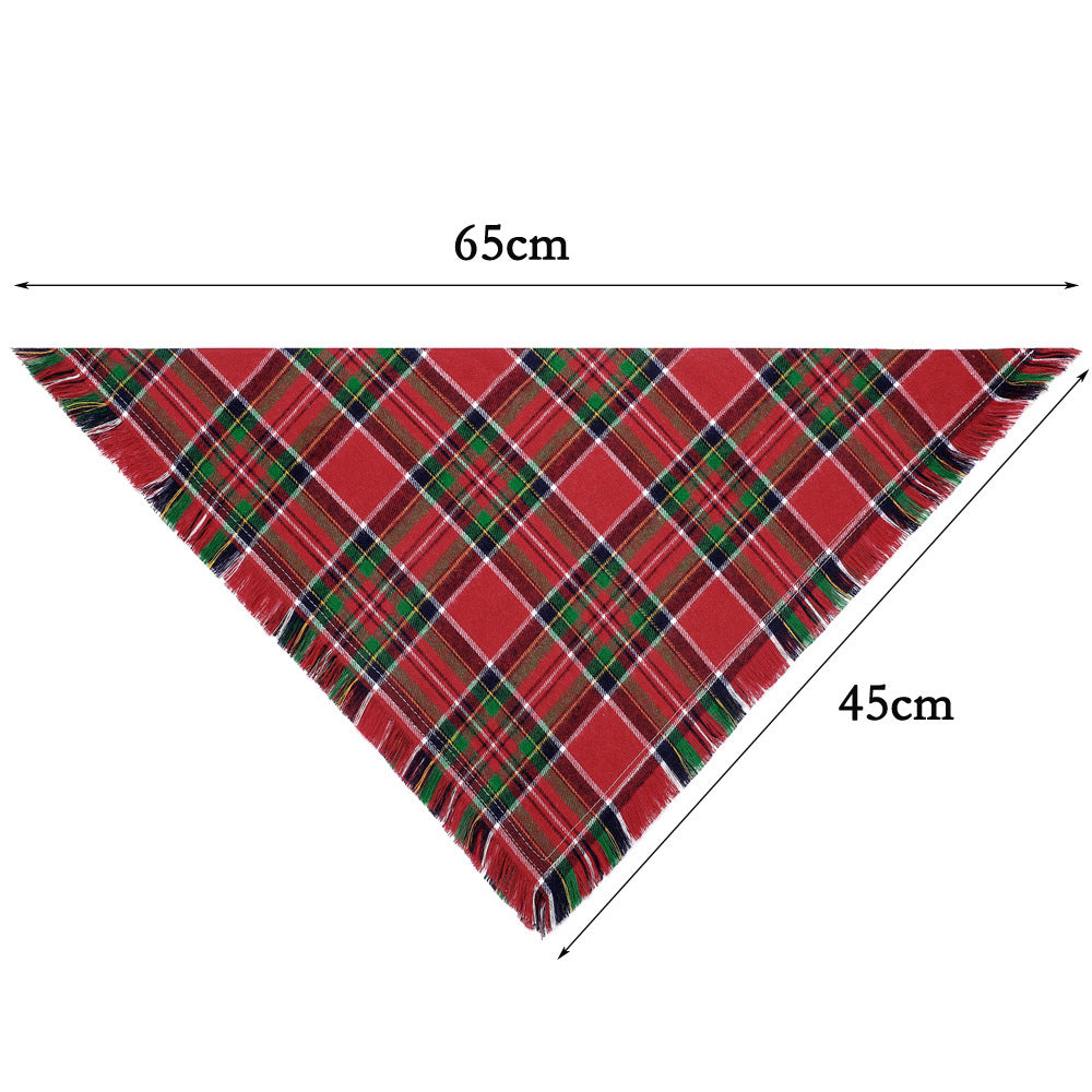 Vivifying Fall Dog Bandana With Tassels Edges Classic Plaid Triangle