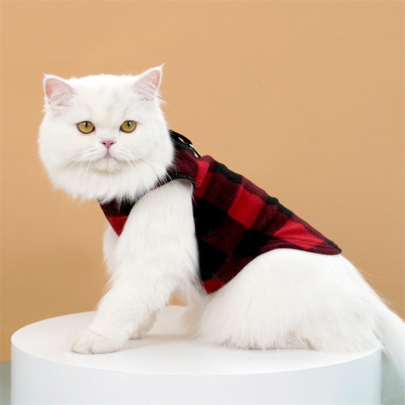 Polar Fleece Plaid Vest Teddy Bichon Dog Cat Clothes