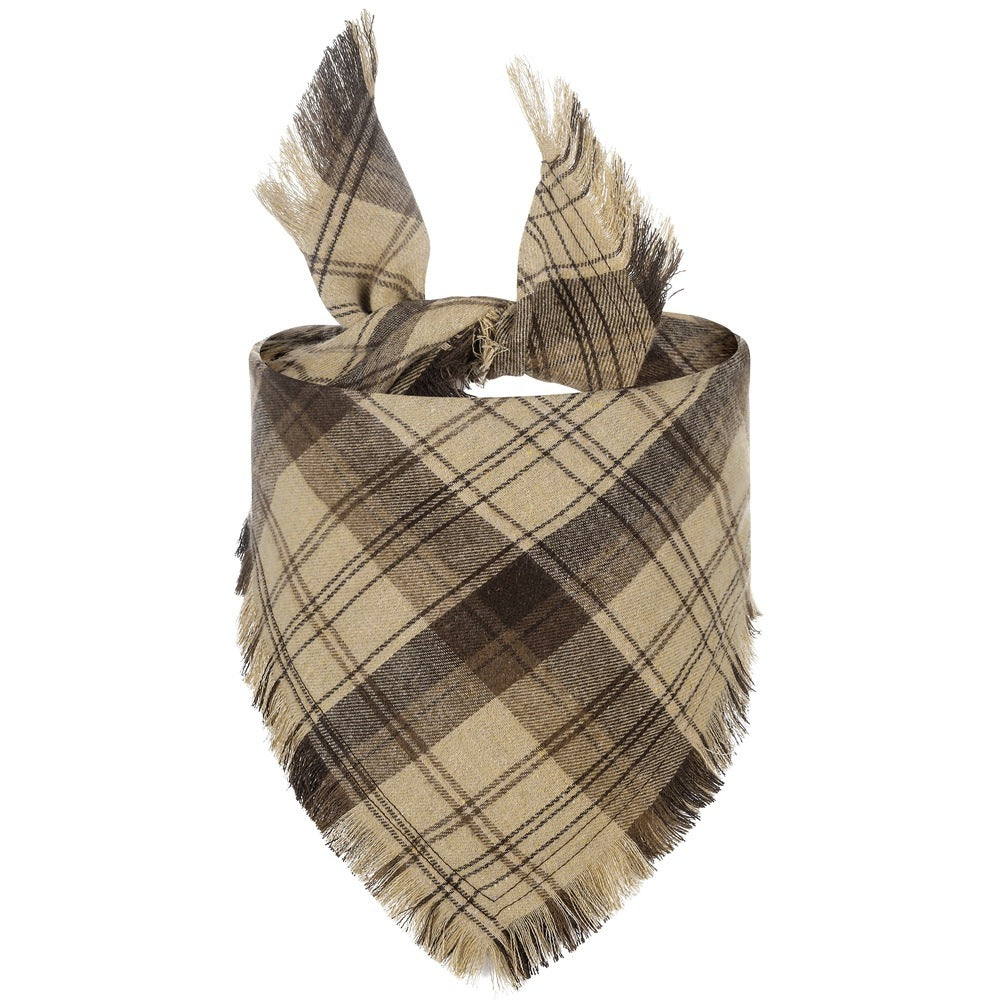 Vivifying Fall Dog Bandana With Tassels Edges Classic Plaid Triangle