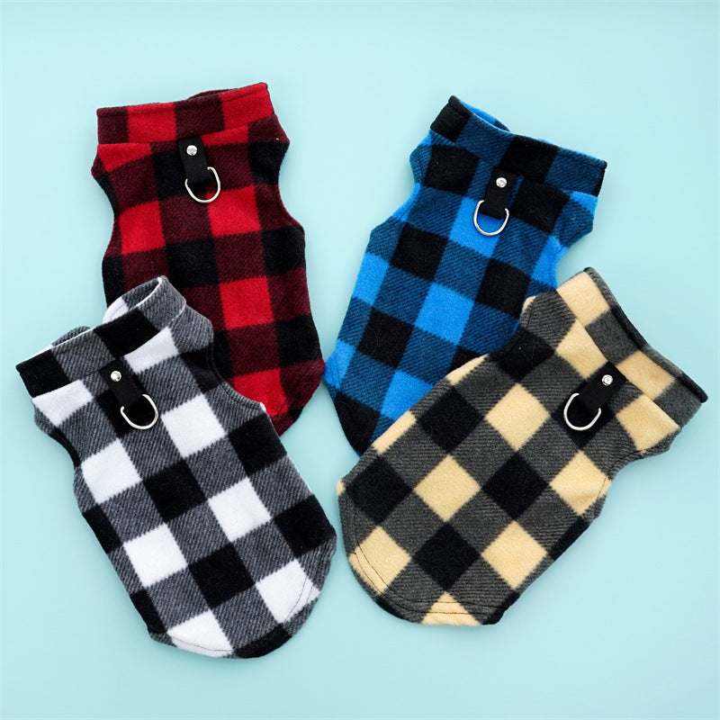 Polar Fleece Plaid Vest Teddy Bichon Dog Cat Clothes