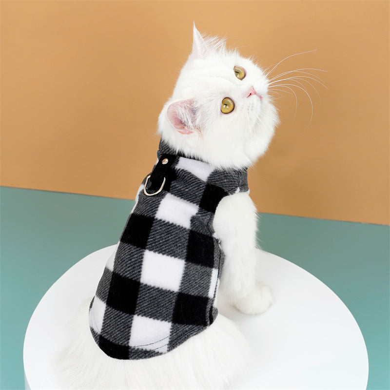 Polar Fleece Plaid Vest Teddy Bichon Dog Cat Clothes