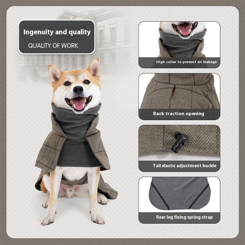 Dog Cotton Clothing British Style Dog Suit Vest Cold-proof Warm Dog Clothes Dog Cloak