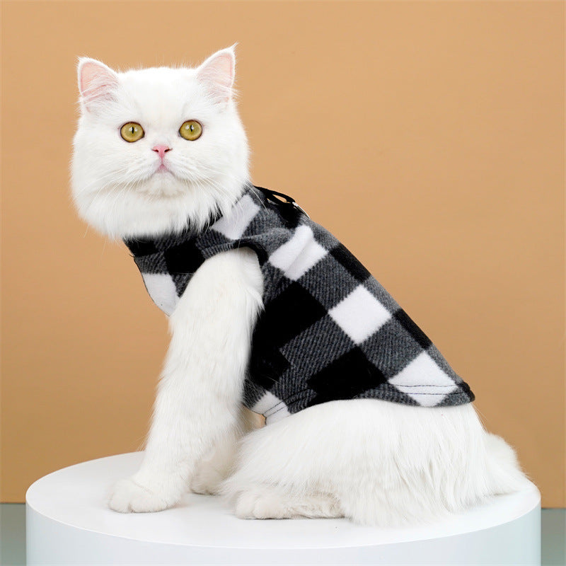 Polar Fleece Plaid Vest Teddy Bichon Dog Cat Clothes