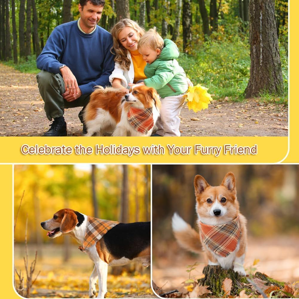 Vivifying Fall Dog Bandana With Tassels Edges Classic Plaid Triangle