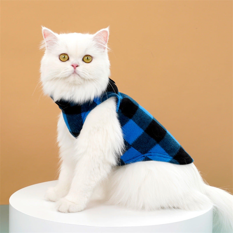 Polar Fleece Plaid Vest Teddy Bichon Dog Cat Clothes